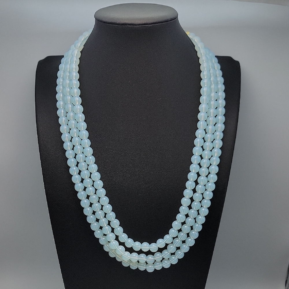 710.00 CTS NATURAL 3 STRAND OPALITE ROUND SHAPE BEADS BEADED NECKLACE